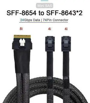 PCI-Express SFF-8654 8i 74Pin PCI-E Ultraport Slimline SAS Slim 4.0 to Dual SFF-8643 4i Mini SAS HD Cable 50cm PCI-Express SFF-8654 8i 74Pin PCI-E Ultraport Slimline SAS Slim 4.0 to Dual SFF-8643 4i Mini SAS HD Cable 50cm