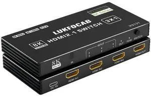 HDMI 2.1 Switch 3 in 1 Out, 8K 60Hz, 4K 120Hz, HDCP 2.3, HDR10, CEC, Auto Switching, Compatible with PS5, Xbox Series X/S, NS, PC, DVD, HDTV HDMI 2.1 Switch 3 in 1 Out, 8K 60Hz, 4K 120Hz, HDCP 2.3, HDR10, CEC, Auto Switching, Compatible with PS5, Xbox Series X/S, NS, PC, DVD, HDTV