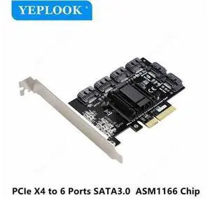 PCIe x4 to 6 SATA3.0 6Gbps PCI Express to SATA III Controller Adapter Expansion Card ASM1166 Chipset for Hard Drive Disk HDD SSD PCIe x4 to 6 SATA3.0 6Gbps PCI Express to SATA III Controller Adapter Expansion Card ASM1166 Chipset for Hard Drive Disk HDD SSD