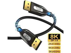 8K DisplayPort to DisplayPort Cable 10ft, Fiber Optic DP to DP Cable, Male to Male Video Cable Supports 8K 4K High Speed 32.4Gbps DP Cord, Compatible with Projector, Computer, Laptop, 1080P Monitor 8K DisplayPort to DisplayPort Cable 10ft, Fiber Optic DP to DP Cable, Male to Male Video Cable Supports 8K 4K High Speed 32.4Gbps DP Cord, Compatible with Projector, Computer, Laptop, 1080P Monitor