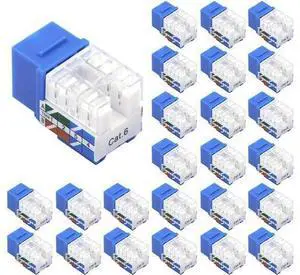 VCE RJ45 Cat6 Keystone Jacks Slim Profile UL-Listed 25-Pack, 90-Degree Ethernet Punch Down Keystone Jack Adapter-Blue VCE RJ45 Cat6 Keystone Jacks Slim Profile UL-Listed 25-Pack, 90-Degree Ethernet Punch Down Keystone Jack Adapter-Blue