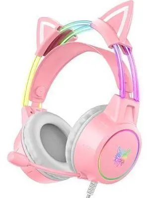 Lightweight Gaming Headset with Detachable Cat Ears, RGB Lighting, Wired Over Ear Headphones with Mic for PC, PS4, PS5, Xbox, Switch, Stereo Surround Sound, Self-Adjusting Headband Lightweight Gaming Headset with Detachable Cat Ears, RGB Lighting, Wired Over Ear Headphones with Mic for PC, PS4, PS5, Xbox, Switch, Stereo Surround Sound, Self-Adjusting Headband
