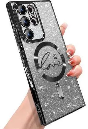 for Samsung Galaxy S23 Ultra Case Magnetic,for Women Girl Soft Cute Luxury Love Heart Plating Bling Gradient Glitter Phone Case Compatible with MagSafe Clear Shockproof Back Cover 6.8-Black for Samsung Galaxy S23 Ultra Case Magnetic,for Women Girl Soft Cute Luxury Love Heart Plating Bling Gradient Glitter Phone Case Compatible with MagSafe Clear Shockproof Back Cover 6.8-Black