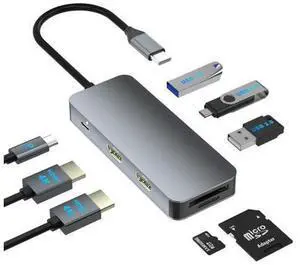Docking Station Dual Monitor for Dell/HP/Lenovo/Mac Laptop, USB C Laptop Docking Station Dual Monitor, Dual HDMI Adapter for 2 Monitors, 8 in 1 USB C Hub Multiport Adapter with HDMI/USB/PD/SD/TF Docking Station Dual Monitor for Dell/HP/Lenovo/Mac Laptop, USB C Laptop Docking Station Dual Monitor, Dual HDMI Adapter for 2 Monitors, 8 in 1 USB C Hub Multiport Adapter with HDMI/USB/PD/SD/TF