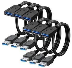 SaiTech IT 6 Pack Short Length 1 Feet USB 3.0 Extension Cable, USB 3.0 A Male to Female Extender - Black SaiTech IT 6 Pack Short Length 1 Feet USB 3.0 Extension Cable, USB 3.0 A Male to Female Extender - Black