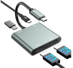 USB C to Dual HDMI Adapter - 4K@30Hz Dual Monitor HDMI Adapter with 100W PD Charging USB3.0 5Gbps & Thunderbolt 3 Compatible for Laptop/Tablet USB C to Dual HDMI Adapter - 4K@30Hz Dual Monitor HDMI Adapter with 100W PD Charging USB3.0 5Gbps & Thunderbolt 3 Compatible for Laptop/Tablet