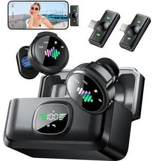 Wireless Lavalier Microphone for iPhone: Mini Microphones for Android Equipment - Noise Reduction Lapel Mic for Professional Recording - 80h Battery Life - 48KHz Studio Sound Wireless Lavalier Microphone for iPhone: Mini Microphones for Android Equipment - Noise Reduction Lapel Mic for Professional Recording - 80h Battery Life - 48KHz Studio Sound