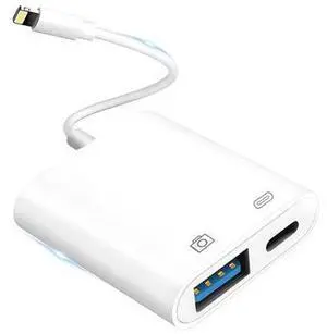 Lightning to USB Camera Adapter for iPhone with Lightning Charging Port USB 3.0 Female OTG Cable Keyboard Mouse No Support USB C, SSD Lightning to USB Camera Adapter for iPhone with Lightning Charging Port USB 3.0 Female OTG Cable Keyboard Mouse No Support USB C, SSD