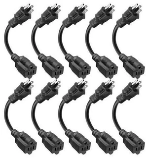 8 inch Short Power Extension Cord Outlet Saver, ETL Listed, SJTW 16AWG/13A 3 Prong Indoor/Outdoor Use, 10 Pack, Black 8 inch Short Power Extension Cord Outlet Saver, ETL Listed, SJTW 16AWG/13A 3 Prong Indoor/Outdoor Use, 10 Pack, Black