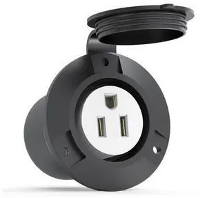 Flanged Outlet NEMA 5-15 15 Amp Grounding Straight Blade Receptacle with Covers, ETL Listed, 120 Volt, 2 Pole-3 Wire, Commercial/Industrial Grade Flanged Outlet NEMA 5-15 15 Amp Grounding Straight Blade Receptacle with Covers, ETL Listed, 120 Volt, 2 Pole-3 Wire, Commercial/Industrial Grade