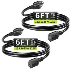 16/3 Black Extension Cord 6 FT (2Pack) Indoor, Short Extension Cord for Laptops, Coffee Makers, Office Home Appliances, 3 Prong Small Resistant Cable Flexible, 13A 125V 1625W ETL Listed 16/3 Black Extension Cord 6 FT (2Pack) Indoor, Short Extension Cord for Laptops, Coffee Makers, Office Home Appliances, 3 Prong Small Resistant Cable Flexible, 13A 125V 1625W ETL Listed