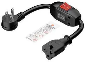 Angled Four-in-One Heavy Duty On/Off Switch Extension Cord 12-AWG 15A Household Plug to 20A T Blade Adapter Cable with Heavy Duty 23A 125V Inline Switch, L=1FT Angled Four-in-One Heavy Duty On/Off Switch Extension Cord 12-AWG 15A Household Plug to 20A T Blade Adapter Cable with Heavy Duty 23A 125V Inline Switch, L=1FT