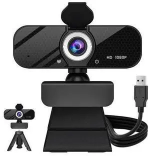 1080P HD Webcam with Built-in Microphone, Rotatable Tripod, Wide-Angle Lens,Privacy Cover, Auto Light Correction, Plug & Play USB-A Webcam for Laptop, Desktop, PC, Streaming-Black 1080P HD Webcam with Built-in Microphone, Rotatable Tripod, Wide-Angle Lens,Privacy Cover, Auto Light Correction, Plug & Play USB-A Webcam for Laptop, Desktop, PC, Streaming-Black