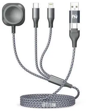 Multi Charging Cable for Watch Charger 6FT Nylon Braided USB Lightning Type C USB C Cord iWatch Magnetic Wireless Charger 3 in 1 Charging Wire for iPhone Android Phone and iWatch Multi Charging Cable for Watch Charger 6FT Nylon Braided USB Lightning Type C USB C Cord iWatch Magnetic Wireless Charger 3 in 1 Charging Wire for iPhone Android Phone and iWatch
