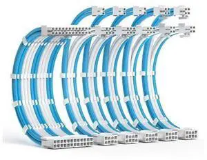 PSU Cable Extension Kit 30CM Length with Cable Combs,1x24Pin/2x8Pin(4+4) EPS/3x8Pin(6P+2P) PCI-E/PC Sleeved Cable for ATX Power Supply,Blue/White PSU Cable Extension Kit 30CM Length with Cable Combs,1x24Pin/2x8Pin(4+4) EPS/3x8Pin(6P+2P) PCI-E/PC Sleeved Cable for ATX Power Supply,Blue/White