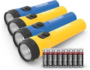EVEREADY LED Flashlights (4-Pack) Bright Flashlights for Emergencies and Camping Gear Flash Light with AA Batteries Included Blue/Yellow (4-Pack) EVEREADY LED Flashlights (4-Pack) Bright Flashlights for Emergencies and Camping Gear Flash Light with AA Batteries Included Blue/Yellow (4-Pack)