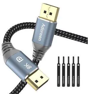 8K DisplayPort 1.4 Cable 25 Feet DP Cord From 1.5-30FT (8K@60Hz 4K@144Hz 1080P@240Hz 2K 32.4Gbps) HBR3 HDCP HDR FreeSync G-Sync Braided Display Port for Monitor 3090 Graphics + 5 Ties-NOT HDMI 8K DisplayPort 1.4 Cable 25 Feet DP Cord From 1.5-30FT (8K@60Hz 4K@144Hz 1080P@240Hz 2K 32.4Gbps) HBR3 HDCP HDR FreeSync G-Sync Braided Display Port for Monitor 3090 Graphics + 5 Ties-NOT HDMI