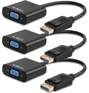 Display Port to VGA 3 Pack Gold-Plated DisplayPort to VGA Converter Adapter (Male to Female) for Computer Desktop Laptop PC Monitor Projector HDTV HP and More Display Port to VGA 3 Pack Gold-Plated DisplayPort to VGA Converter Adapter (Male to Female) for Computer Desktop Laptop PC Monitor Projector HDTV HP and More