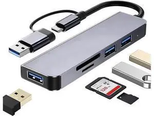 Ultra Slim USB/USB C Hub, 5 in 1 USB C to USB Adapter with 3 USB A Ports Splitter and SD/TF Card Reader, USB Extender for Mouse, Keyboard, U Disk, Compatible with Laptop, Desktop PC and More Ultra Slim USB/USB C Hub, 5 in 1 USB C to USB Adapter with 3 USB A Ports Splitter and SD/TF Card Reader, USB Extender for Mouse, Keyboard, U Disk, Compatible with Laptop, Desktop PC and More