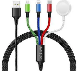 Upgraded Travel Essentials for Apple Watch Charger 4 in 1 Multi Charging Cable iWatch Charger Camping Essentials USB C/L/Micro Compatible with iWatch Series 10-1/SE/iPhone 16 15/Galaxy Android-4FT Upgraded Travel Essentials for Apple Watch Charger 4 in 1 Multi Charging Cable iWatch Charger Camping Essentials USB C/L/Micro Compatible with iWatch Series 10-1/SE/iPhone 16 15/Galaxy Android-4FT