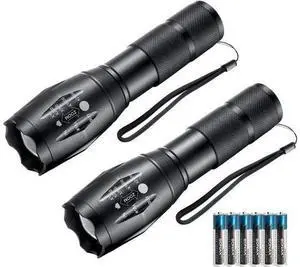 LED Flashlights 2 Pack Tactical Flashlight High Lumens Lights with 6Pack AAA Batteries Portable Waterproof Zoomable Flashlight with 5 Mode for Camping/Outdoor/Hiking/Gift-Giving/Emergency LED Flashlights 2 Pack Tactical Flashlight High Lumens Lights with 6Pack AAA Batteries Portable Waterproof Zoomable Flashlight with 5 Mode for Camping/Outdoor/Hiking/Gift-Giving/Emergency