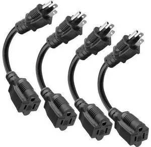 K KASONIC - 8 inch Short Power Extension Cord Outlet Saver, ETL Listed, SJTW 16AWG/13A 3 Prong Indoor/Outdoor Use, 4 Pack, Black K KASONIC - 8 inch Short Power Extension Cord Outlet Saver, ETL Listed, SJTW 16AWG/13A 3 Prong Indoor/Outdoor Use, 4 Pack, Black