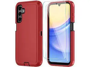 Phone Case for Galaxy A15 5G Case with HD Screen Protector Heavy Duty Shockproof & Dropproof 3-Layer Cover Phone Case for Galaxy A15 RedBlack Phone Case for Galaxy A15 5G Case with HD Screen Protector Heavy Duty Shockproof & Dropproof 3-Layer Cover Phone Case for Galaxy A15 RedBlack