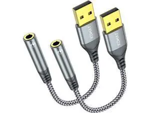 USB to 3.5mm Audio Adapter (2-Pack) - USB-A to 3.5mm TRRS 4-Pole Female External Stereo Sound Card for Headphones Mac PS4 PS5 PC Laptops Desktops USB to 3.5mm Audio Adapter (2-Pack) - USB-A to 3.5mm TRRS 4-Pole Female External Stereo Sound Card for Headphones Mac PS4 PS5 PC Laptops Desktops