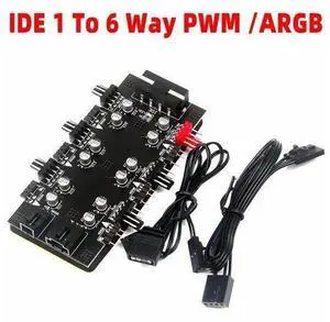 6 Ports PWM Fan Hub Converter 5V 3PIN RGB Cable Splitter Controller IDE 4 PIN CPU Case Cooling Fan Adapter with 60cm Power Cord 6 Ports PWM Fan Hub Converter 5V 3PIN RGB Cable Splitter Controller IDE 4 PIN CPU Case Cooling Fan Adapter with 60cm Power Cord