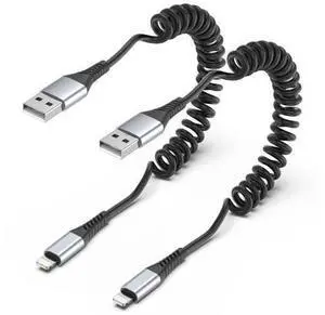 Coiled Lightning Cable 2 Pack Retractable iPhone Charger Cord for Car USB to Lightning Cable Fast Charging Compatible with CarPlay iPhone 14 13 12 11 Pro Max Mini 10 8 Plus XR SE AirPods Coiled Lightning Cable 2 Pack Retractable iPhone Charger Cord for Car USB to Lightning Cable Fast Charging Compatible with CarPlay iPhone 14 13 12 11 Pro Max Mini 10 8 Plus XR SE AirPods