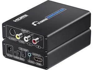 RCA Svideo to HDMI Converter with RCA + S-Video Cables, RCA Composite CVBS AV or Svideo + R/L Audio Input to HDMI Output Upscale Converter RCA Svideo to HDMI Converter with RCA + S-Video Cables, RCA Composite CVBS AV or Svideo + R/L Audio Input to HDMI Output Upscale Converter