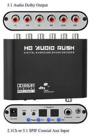 Digital 5.1 Audio Decoder Converter Dolby Dts/Ac-3 Optical To 5.1-Channel Analog Converter Sound Audio Adapter Amplifier For TV Digital 5.1 Audio Decoder Converter Dolby Dts/Ac-3 Optical To 5.1-Channel Analog Converter Sound Audio Adapter Amplifier For TV