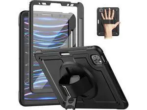 for iPad Pro 11 inch Case & iPad Air 5th/4th Generation Case with Pencil Holder/Screen Protector/Hand Strap Stand, Protective Drop Proof Case for Pro 11 4th/3th/2nd/1st & Air 5/4 - Black for iPad Pro 11 inch Case & iPad Air 5th/4th Generation Case with Pencil Holder/Screen Protector/Hand Strap Stand, Protective Drop Proof Case for Pro 11 4th/3th/2nd/1st & Air 5/4 - Black