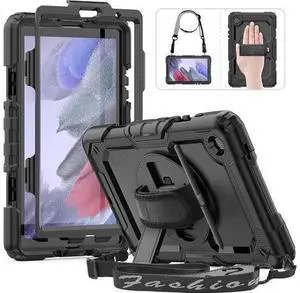 Shockproof Case for Galaxy Tab A7 Lite with Screen Protector / 360 Rotating Hand Strap/Built-in Stand/Protective Carrying Case for Tab A7 lite 8.7 Case SM-T220 T225 T227, Black Shockproof Case for Galaxy Tab A7 Lite with Screen Protector / 360 Rotating Hand Strap/Built-in Stand/Protective Carrying Case for Tab A7 lite 8.7 Case SM-T220 T225 T227, Black