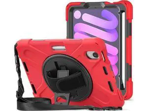 New iPad Mini 6 Case 2021, Heavy Duty Shockproof Rugged Mini 6 Case A2567/A2568/A2569 with Pencil Holder Kickstand Hand Strap Carrying Shoulder Belt for iPad Mini 6 Tablet,Red New iPad Mini 6 Case 2021, Heavy Duty Shockproof Rugged Mini 6 Case A2567/A2568/A2569 with Pencil Holder Kickstand Hand Strap Carrying Shoulder Belt for iPad Mini 6 Tablet,Red