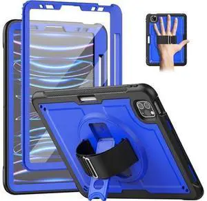 for iPad Pro 11 inch Case 2022/2021/2020/2018 (4th/3rd/2nd/1st) & iPad Air 5th/4th Generation Case 10.9 inch with Adjustable Hand Strap Stand, Pencil Holder, Screen Protector - Blue for iPad Pro 11 inch Case 2022/2021/2020/2018 (4th/3rd/2nd/1st) & iPad Air 5th/4th Generation Case 10.9 inch with Adjustable Hand Strap Stand, Pencil Holder, Screen Protector - Blue
