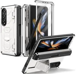 Samsung Galaxy Z Fold4 Case 2022 with Built-in Screen Protector, 360° Rotating Ring Stand, S Pen Holder, Kickstand, Protective Phone Cover Case for Samsung Galaxy Z Fold 4 5G 2022, White Samsung Galaxy Z Fold4 Case 2022 with Built-in Screen Protector, 360° Rotating Ring Stand, S Pen Holder, Kickstand, Protective Phone Cover Case for Samsung Galaxy Z Fold 4 5G 2022, White