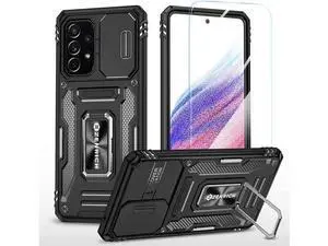 Rugged Case for Samsung Galaxy A53 5G with Tempered Glass Screen Protector, Slide Camera Cover & Kickstand Case Dual Layer Military Grade Protective with Magnetic Holder, Black Rugged Case for Samsung Galaxy A53 5G with Tempered Glass Screen Protector, Slide Camera Cover & Kickstand Case Dual Layer Military Grade Protective with Magnetic Holder, Black