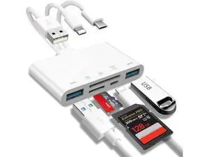 5-in-1 Memory Card Reader, USB OTG Adapter & SD Card Reader for i-Phone/i-Pad, USB C and USB A Devices with Micro SD & SD Card Slots, Supports SD/Micro SD/SDHC/SDXC/MMC 5-in-1 Memory Card Reader, USB OTG Adapter & SD Card Reader for i-Phone/i-Pad, USB C and USB A Devices with Micro SD & SD Card Slots, Supports SD/Micro SD/SDHC/SDXC/MMC