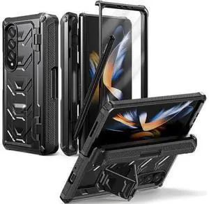Case for Samsung Galaxy Z Fold4 5G (2022), Galaxy Z Fold 4 Double Protection Rugged Case with Built-in S Pen Slot, Screen Protector, Built-in 360° Rotating Ring Kickstand Cover Case, Black Case for Samsung Galaxy Z Fold4 5G (2022), Galaxy Z Fold 4 Double Protection Rugged Case with Built-in S Pen Slot, Screen Protector, Built-in 360° Rotating Ring Kickstand Cover Case, Black