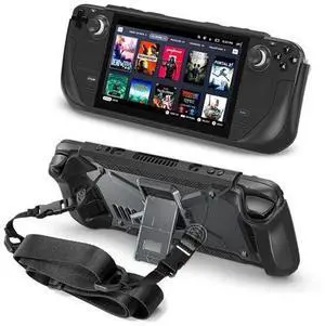 Protective Case for Steam Deck with Fold Kickstand, TPU Protector Cover Accessories with Stand & Shoulder Strap, Full Protection, Non-Slip, Anti-Collision for Steam Deck - Black Protective Case for Steam Deck with Fold Kickstand, TPU Protector Cover Accessories with Stand & Shoulder Strap, Full Protection, Non-Slip, Anti-Collision for Steam Deck - Black
