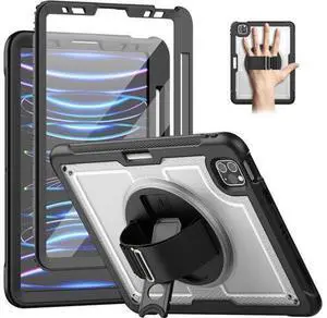 for iPad Pro 11 inch Case 2022/2021/2020/2018 (4th/3rd/2nd/1st) & iPad Air 5th/4th Generation Case 10.9 inch with Adjustable Hand Strap Stand, Pencil Holder, Screen Protector - Clear for iPad Pro 11 inch Case 2022/2021/2020/2018 (4th/3rd/2nd/1st) & iPad Air 5th/4th Generation Case 10.9 inch with Adjustable Hand Strap Stand, Pencil Holder, Screen Protector - Clear