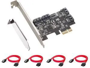PCIe SATA Card 4 Port with 4 SATA 6G Cables and Low Profile Bracket, 6Gbps SATA3.0 Controller PCI-e Express Expansion Card, PCIe x1 or above, Support 4 SATA 3.0 Devices PCIe SATA Card 4 Port with 4 SATA 6G Cables and Low Profile Bracket, 6Gbps SATA3.0 Controller PCI-e Express Expansion Card, PCIe x1 or above, Support 4 SATA 3.0 Devices