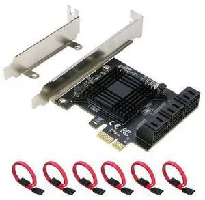 SATA Expansion Card 6Port, RIITOP PCI-e x1 to SATA Hard Drive Controller Card Adapter, Come with Low Profile Bracket (JMB575+ASM1062 Chipset) - NO RAID SATA Expansion Card 6Port, RIITOP PCI-e x1 to SATA Hard Drive Controller Card Adapter, Come with Low Profile Bracket (JMB575+ASM1062 Chipset) - NO RAID
