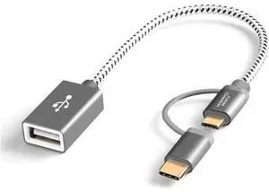 Micro USB + USB C to USB 2.0 Female Adapter Cable, 0.6ft Short USB C and Micro USB OTG Cable, Compatible with Pixel 3 XL 2 XL, Galaxy S20/S10/S10+/S9/S9+, 0.18M / Space Gray Micro USB + USB C to USB 2.0 Female Adapter Cable, 0.6ft Short USB C and Micro USB OTG Cable, Compatible with Pixel 3 XL 2 XL, Galaxy S20/S10/S10+/S9/S9+, 0.18M / Space Gray
