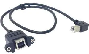 USB 2.0 Type B Male to Type B Female Extension Cable with Screws for Panel Mount 50cm 90 Degree Left Angled USB 2.0 Type B Male to Type B Female Extension Cable with Screws for Panel Mount 50cm 90 Degree Left Angled