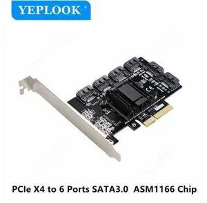 PCIe X4 to 6 SATA3.0 6Gbps PCI Express to SATA III Controller Adapter Expansion Card ASM1166 Chipset for Hard Drive HDD SSD PCIe X4 to 6 SATA3.0 6Gbps PCI Express to SATA III Controller Adapter Expansion Card ASM1166 Chipset for Hard Drive HDD SSD