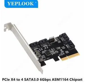 PCIe X4 to 4 Port SATA3.0 6Gbps Expansion Card PCIe to SATAIII Bootable Adapter Controller ASM1164 Chip for Hard Drive HDD SSD PCIe X4 to 4 Port SATA3.0 6Gbps Expansion Card PCIe to SATAIII Bootable Adapter Controller ASM1164 Chip for Hard Drive HDD SSD