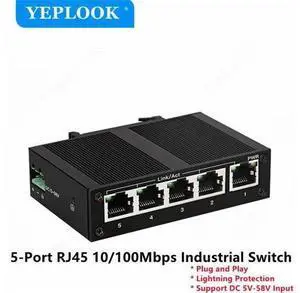 5 Ports RJ45 10/100Mbps Industrial Switch, Ethernet Network Switch, Support DC 5V-58V Input, Plug and Play, Lightning Protection 5 Ports RJ45 10/100Mbps Industrial Switch, Ethernet Network Switch, Support DC 5V-58V Input, Plug and Play, Lightning Protection