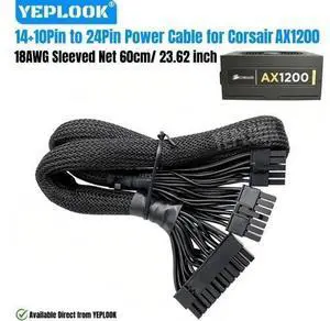 14+10Pin to 24Pin (20+4) ATX Motherboard Main Power Supply Cable for Corsair Professional Series Gold AX1200 Modular Power, 18AWG Tinned Copper Wire, 60 CM/ 23.62in 14+10Pin to 24Pin (20+4) ATX Motherboard Main Power Supply Cable for Corsair Professional Series Gold AX1200 Modular Power, 18AWG Tinned Copper Wire, 60 CM/ 23.62in